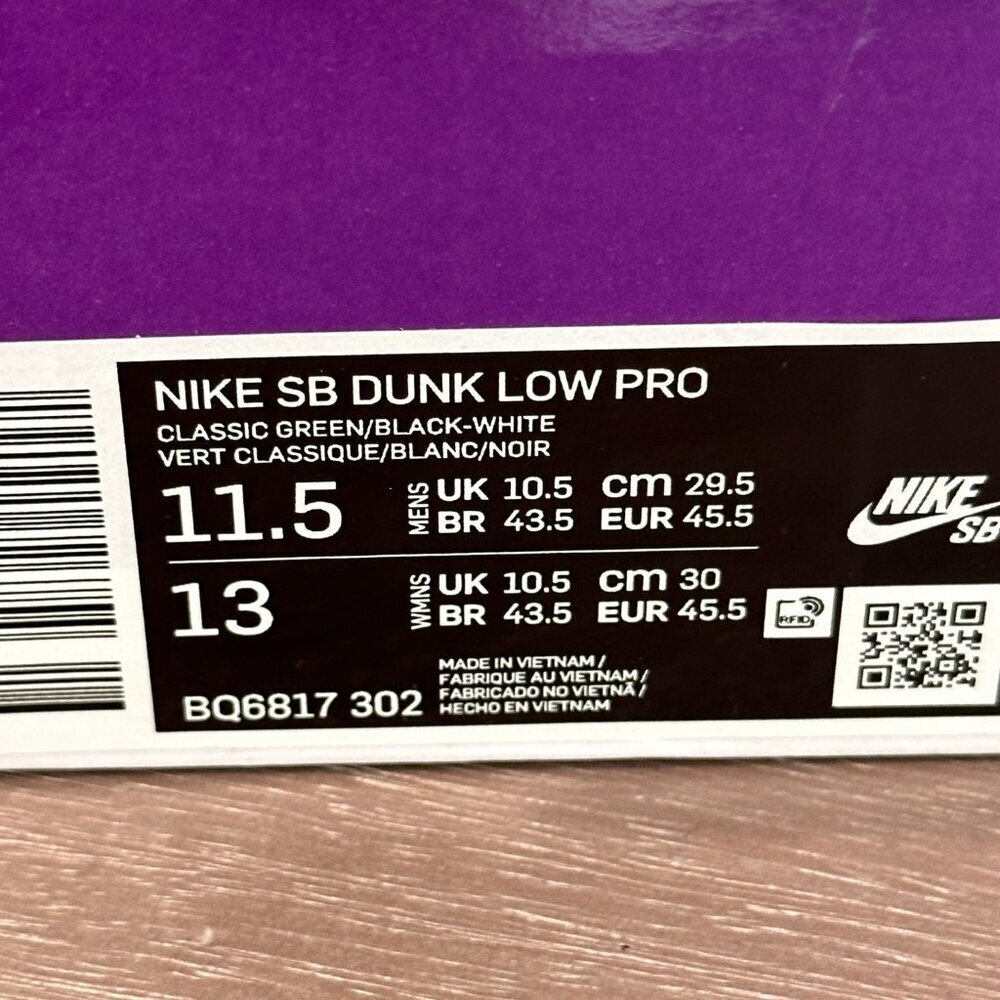 NIKE SB DUNK LOW PRO CLASSIC GREEN/BLACK-WHITE VERT CLASSIQUE/BLANC/NOIR - Picture 10 of 10